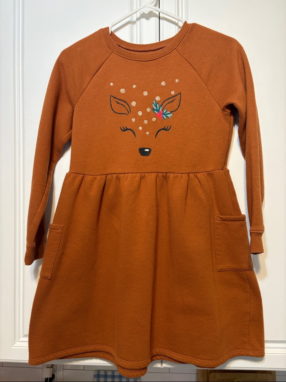 jumping beans Rust Orange Deer Graphic Long-Sleeve Dress